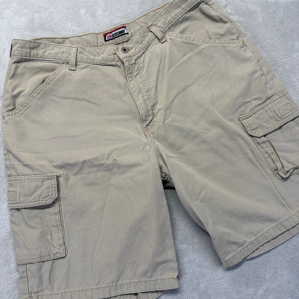 VTG Britannia Cargo Shorts Mens 38 Khaki Heavy Canvas‎ Workwear Outdoor Casual